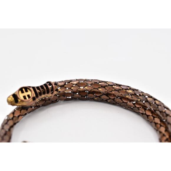 Vintage Snake Armband Armlet Wrap Bracelet Brown Mesh Rhinestone Head Coil BinO - Picture 10 of 12